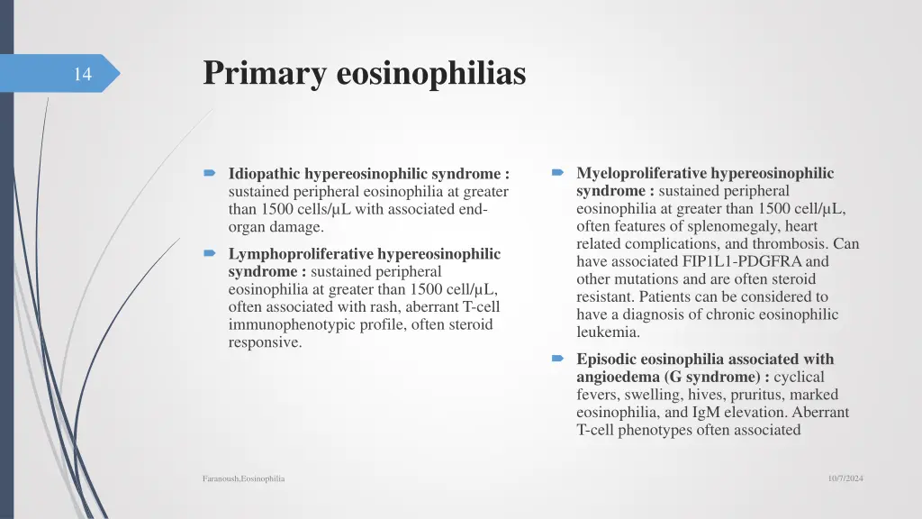 primary eosinophilias