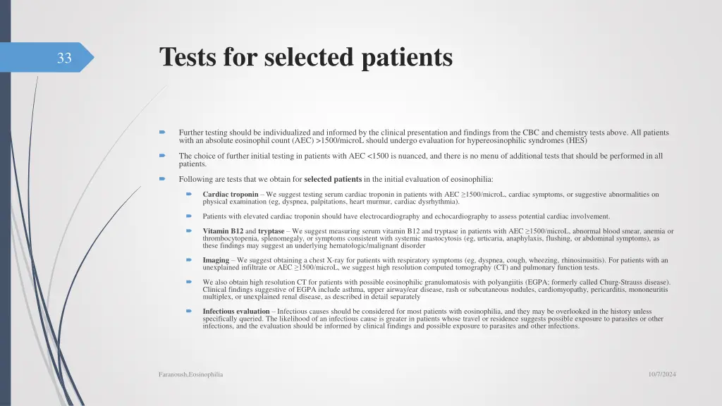 tests for selected patients