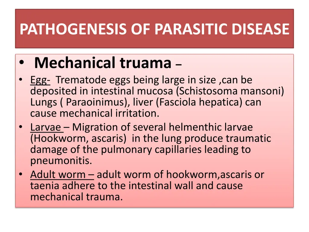 pathogenesis of parasitic disease