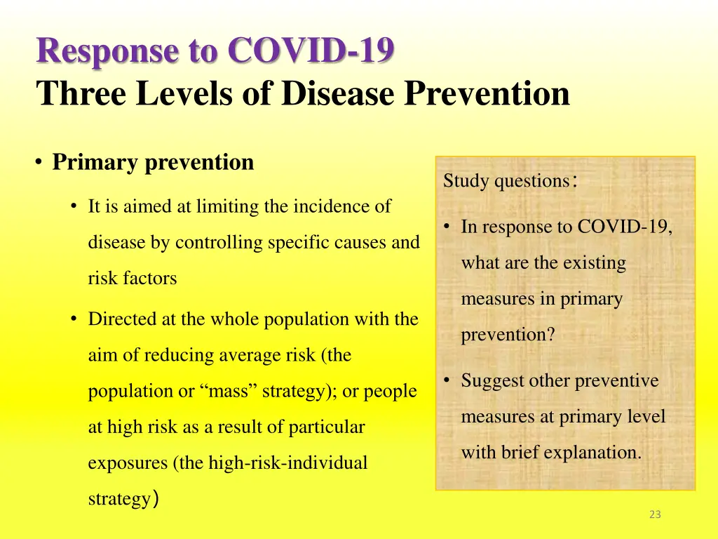 response to covid 19 three levels of disease