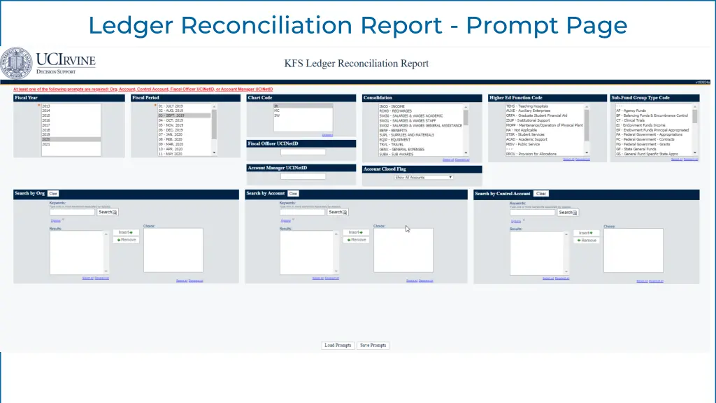 ledger reconciliation report prompt page