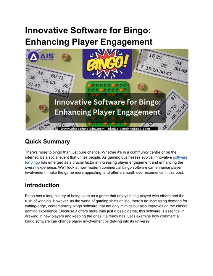 innovative software for bingo enhancing player