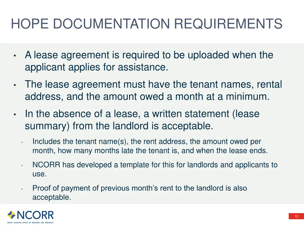 hope documentation requirements