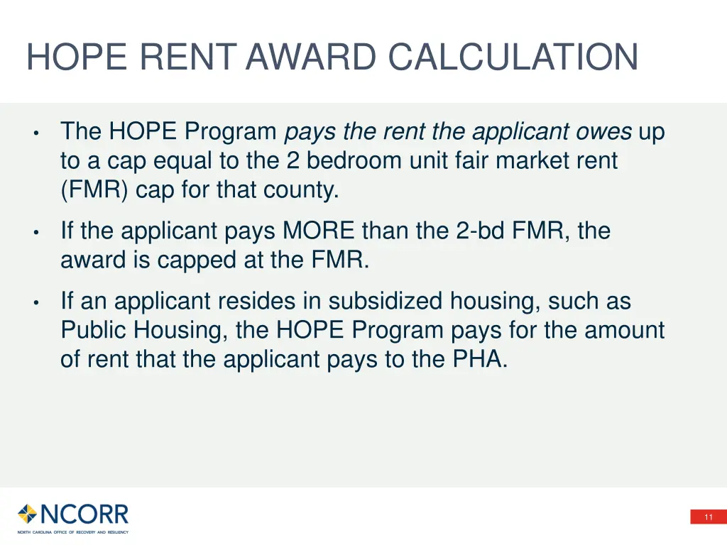 hope rent award calculation