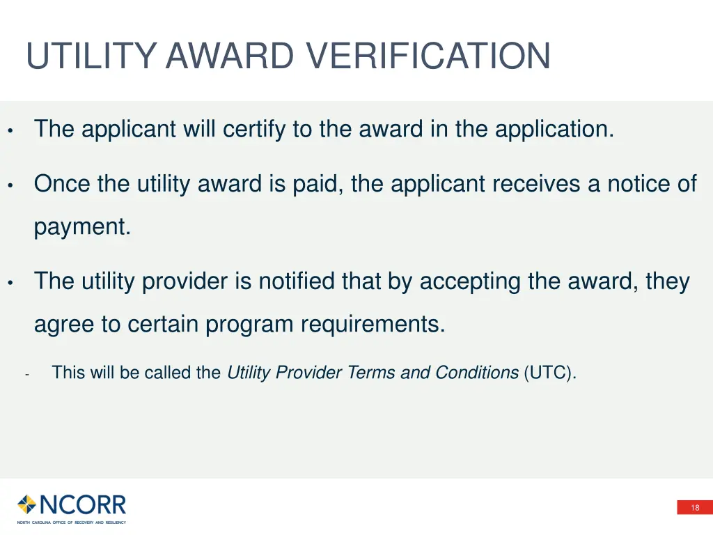 utility award verification