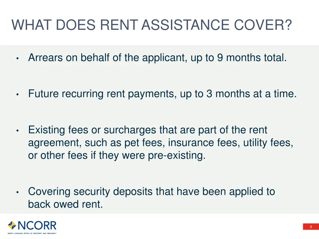 what does rent assistance cover