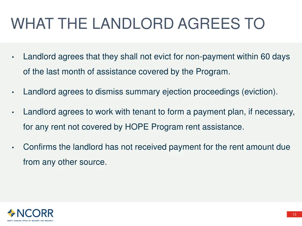 what the landlord agrees to