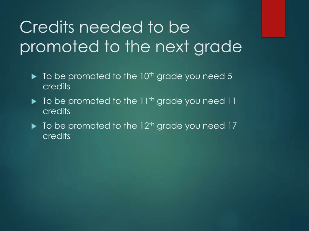 credits needed to be promoted to the next grade