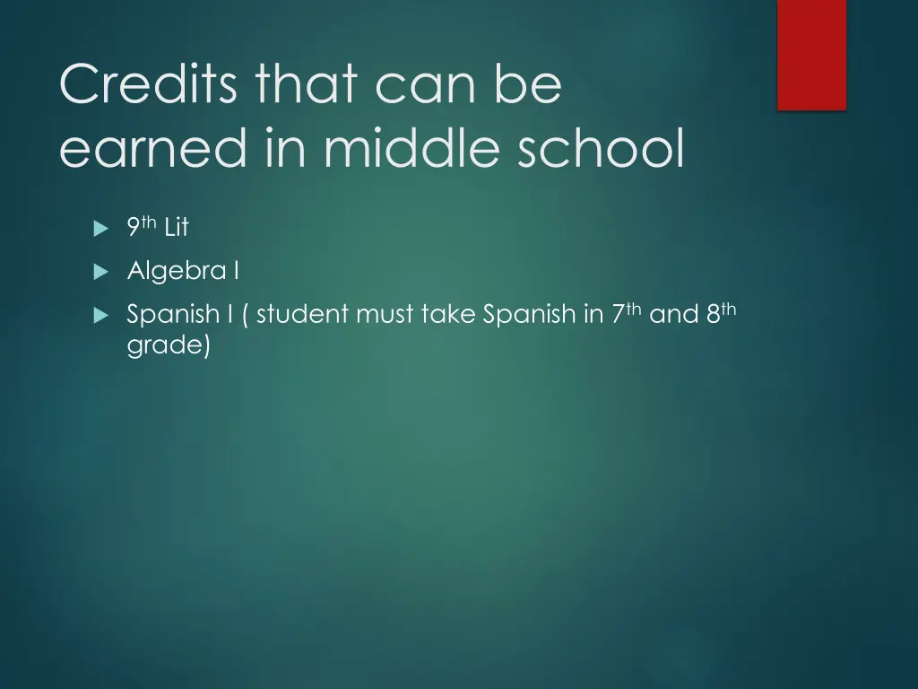 credits that can be earned in middle school