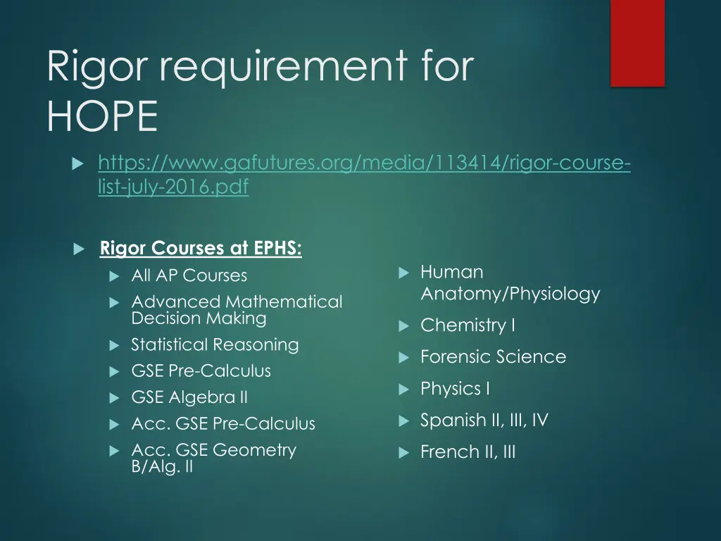 rigor requirement for hope