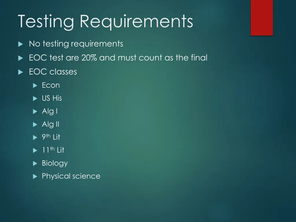 testing requirements