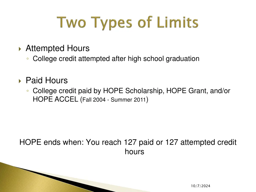 attempted hours college credit attempted after