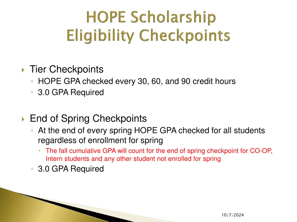 tier checkpoints hope gpa checked every