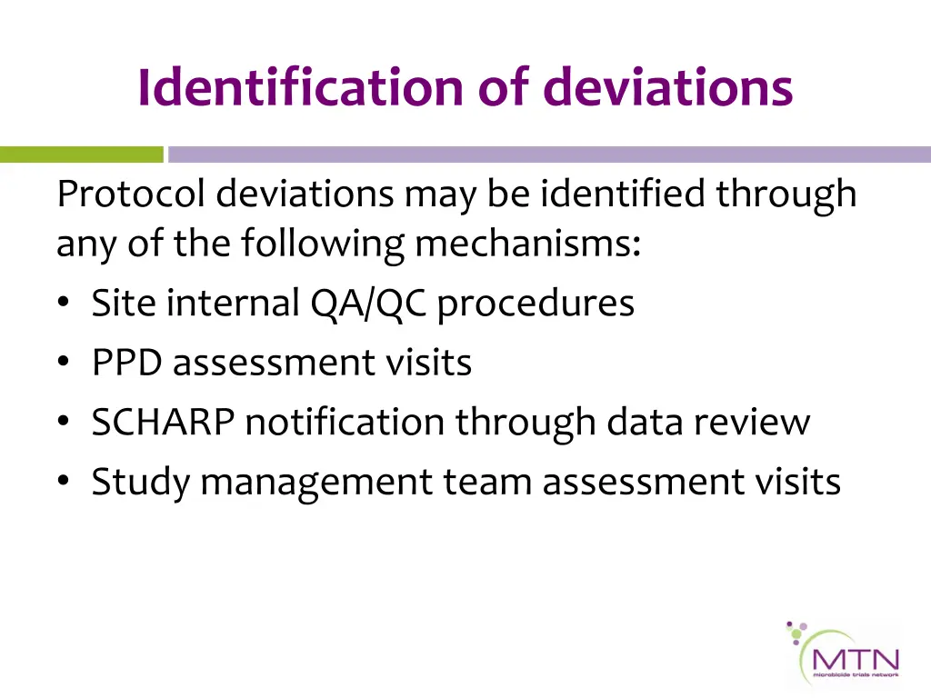 identification of deviations