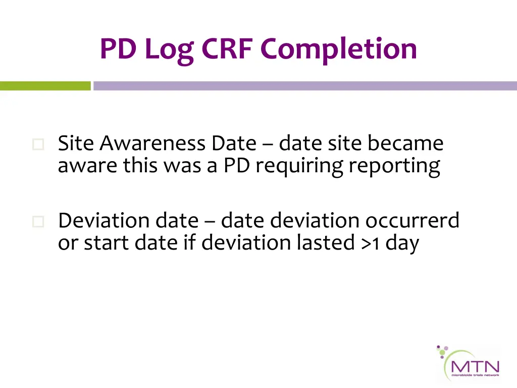 pd log crf completion