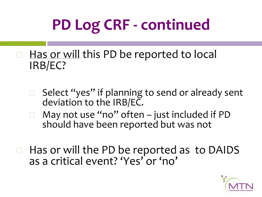 pd log crf continued