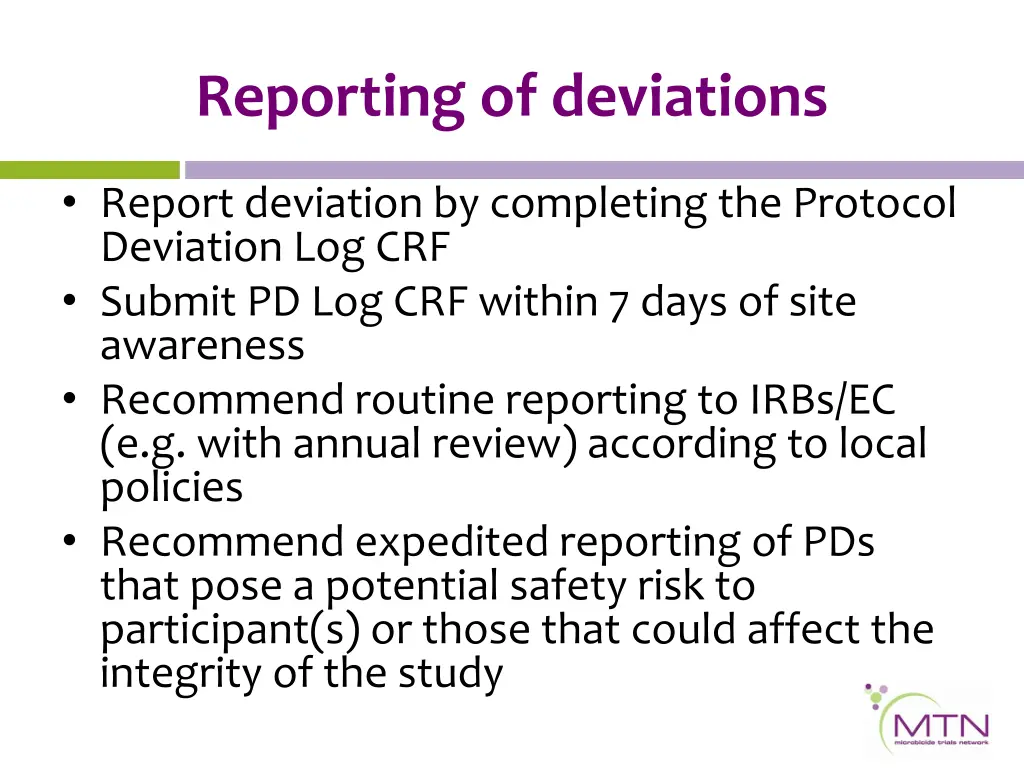 reporting of deviations