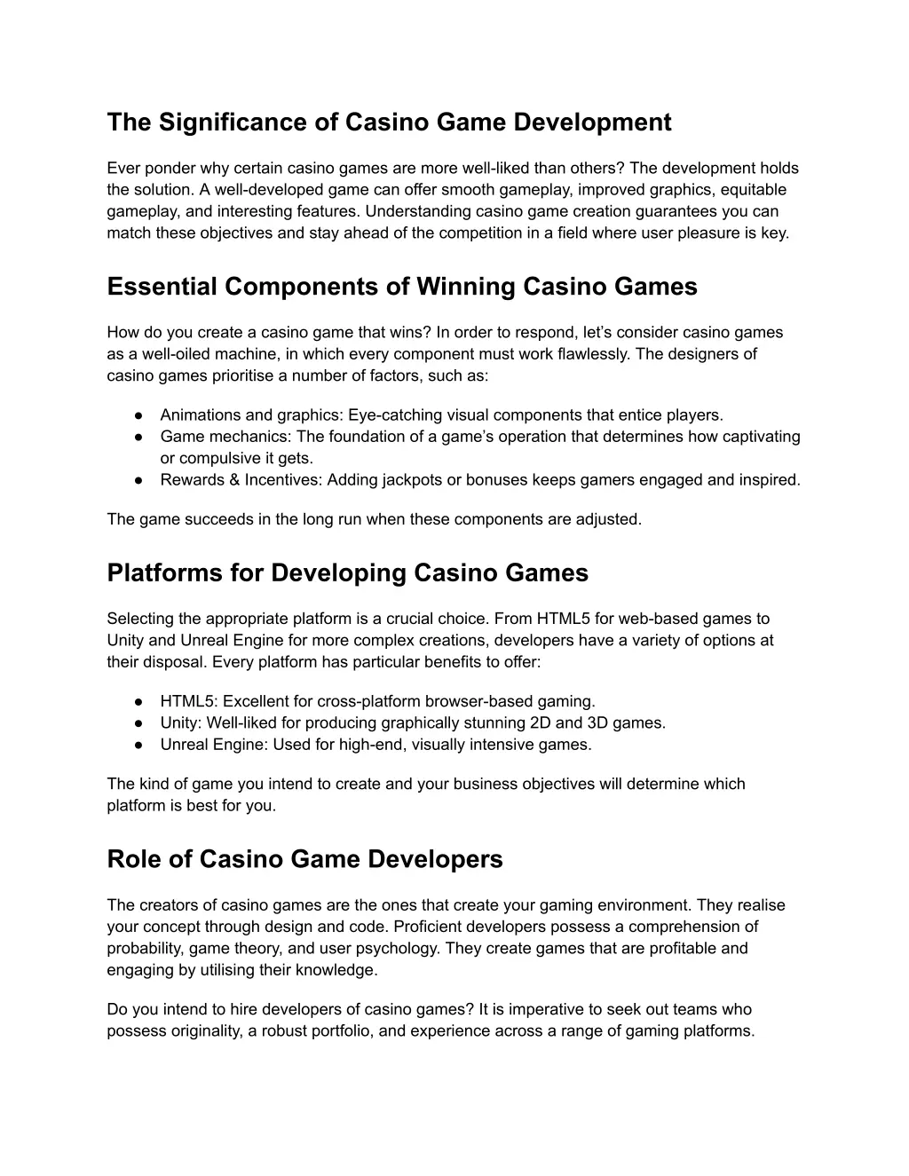 the significance of casino game development