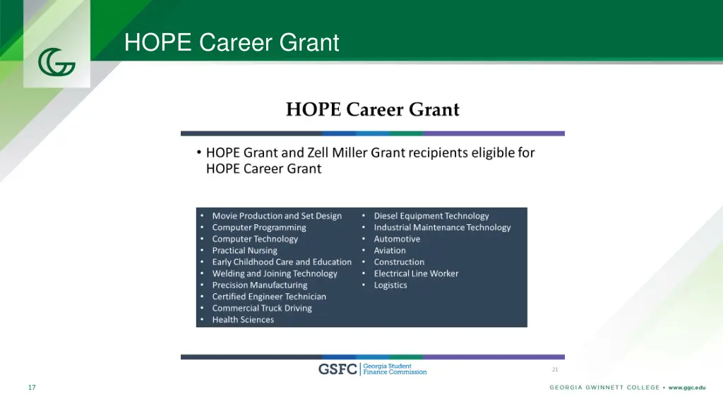 hope career grant