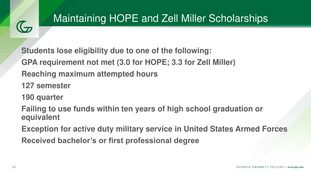 maintaining hope and zell miller scholarships