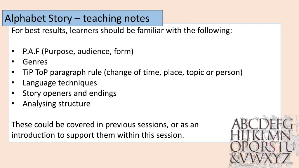 alphabet story teaching notes