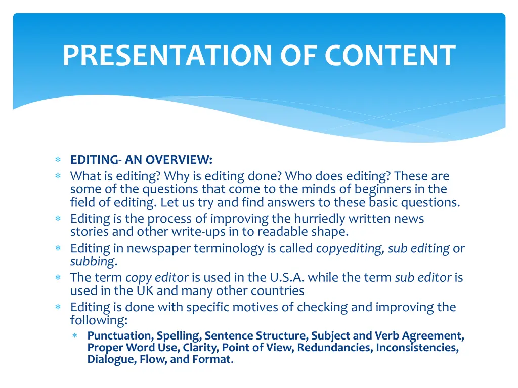 presentation of content