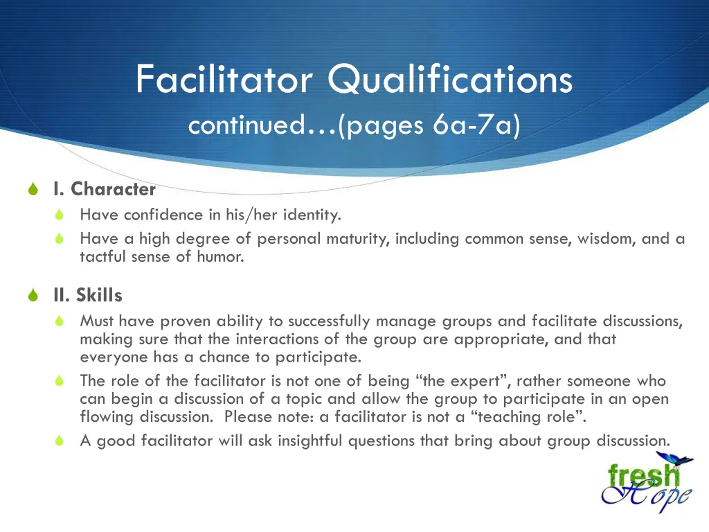 facilitator qualifications continued pages 6a 7a