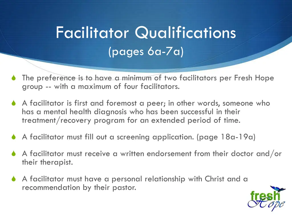 facilitator qualifications pages 6a 7a