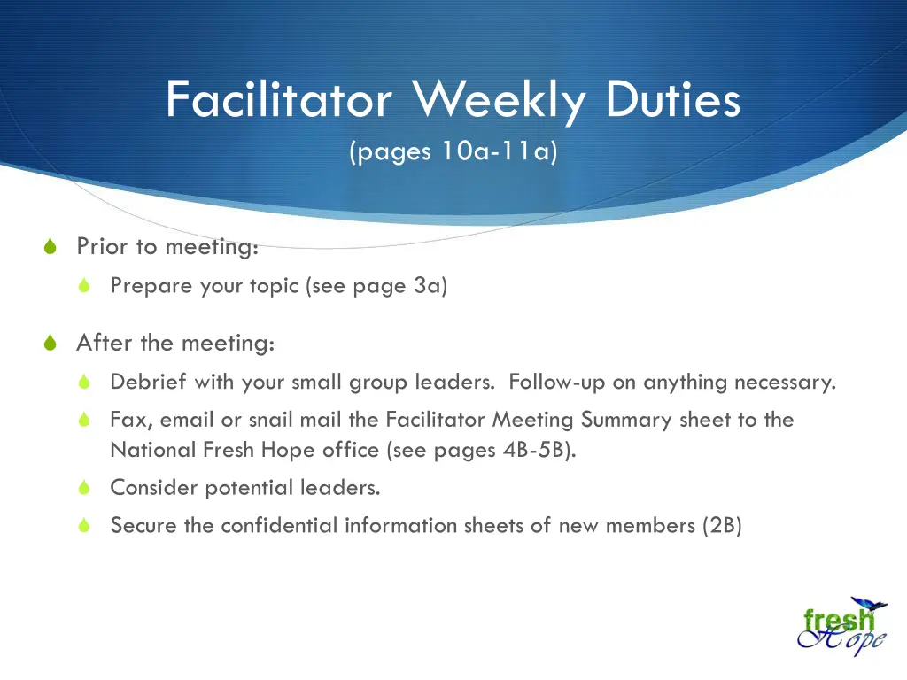 facilitator weekly duties pages 10a 11a