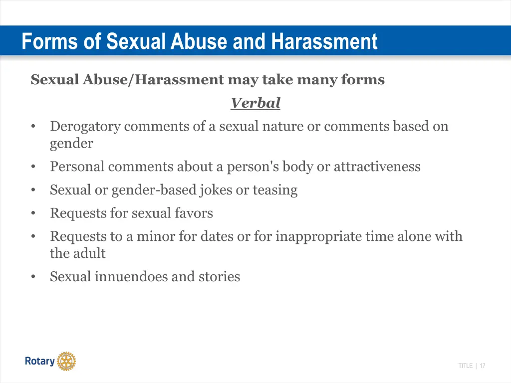 forms of sexual abuse and harassment