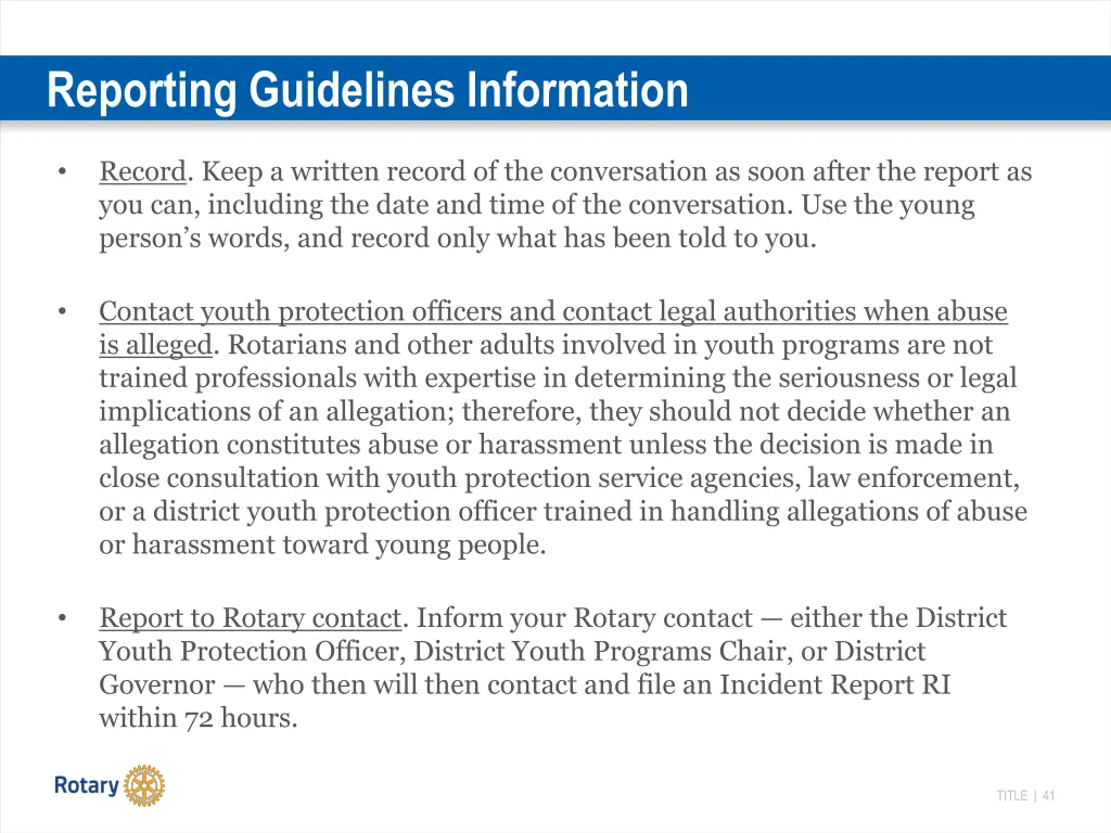 reporting guidelines information