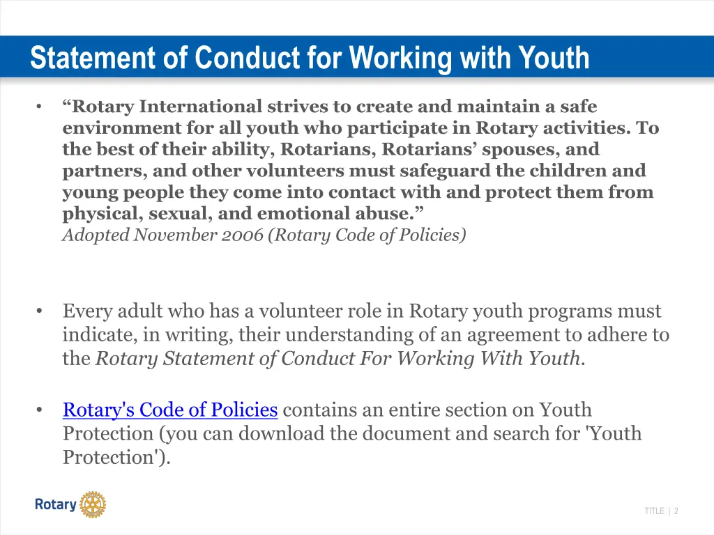 statement of conduct for working with youth