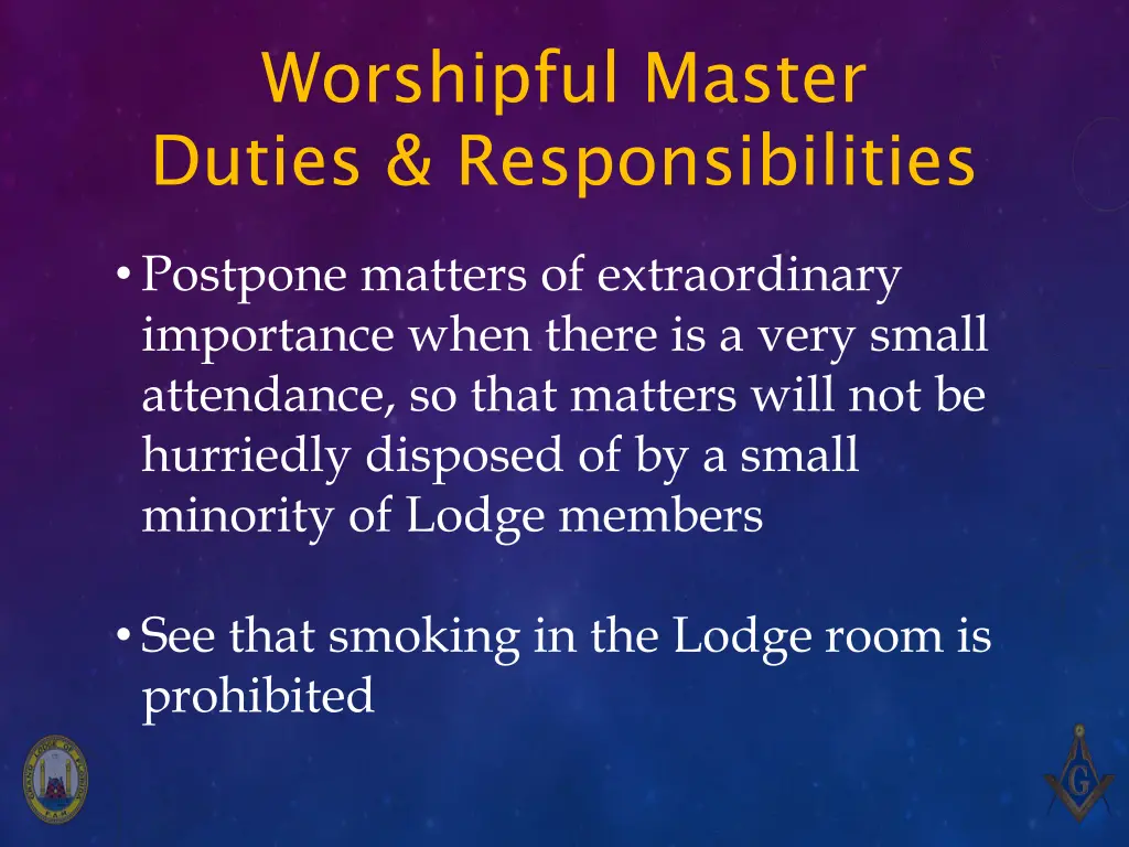 worshipful master duties responsibilities 1