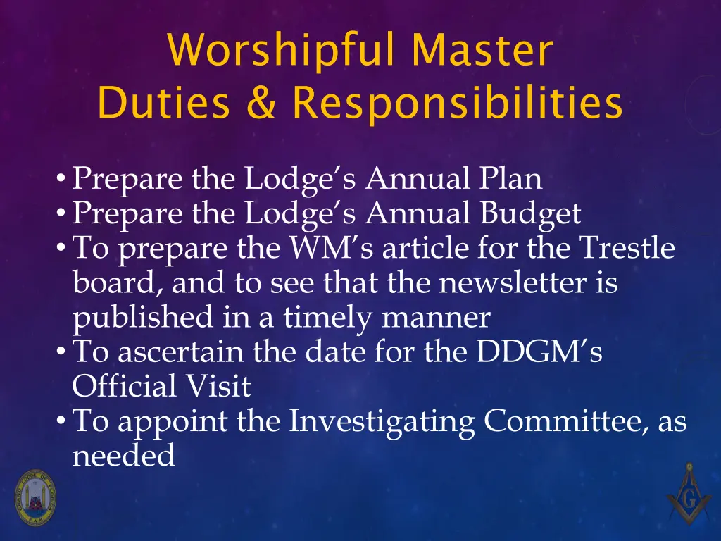 worshipful master duties responsibilities 6