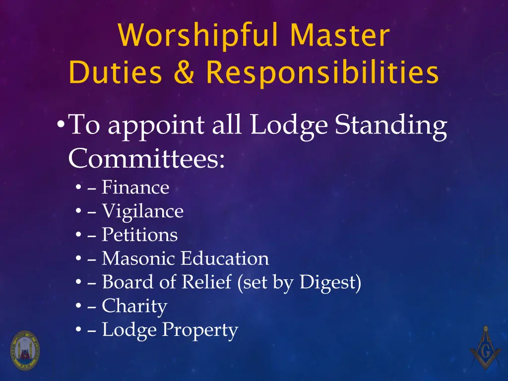 worshipful master duties responsibilities 7