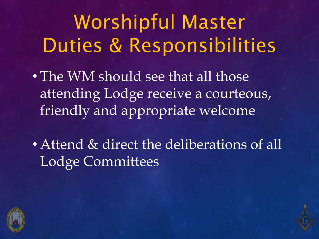 worshipful master duties responsibilities