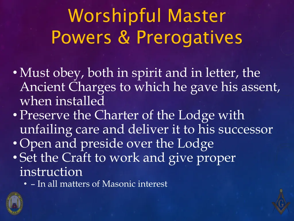 worshipful master powers prerogatives 2