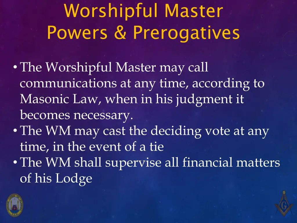 worshipful master powers prerogatives 4