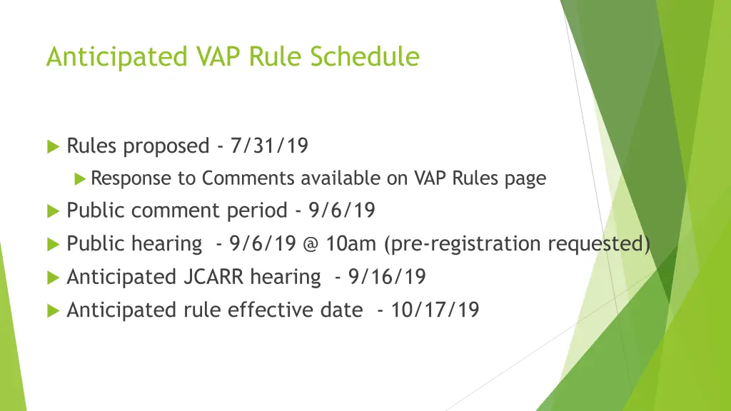 anticipated vap rule schedule