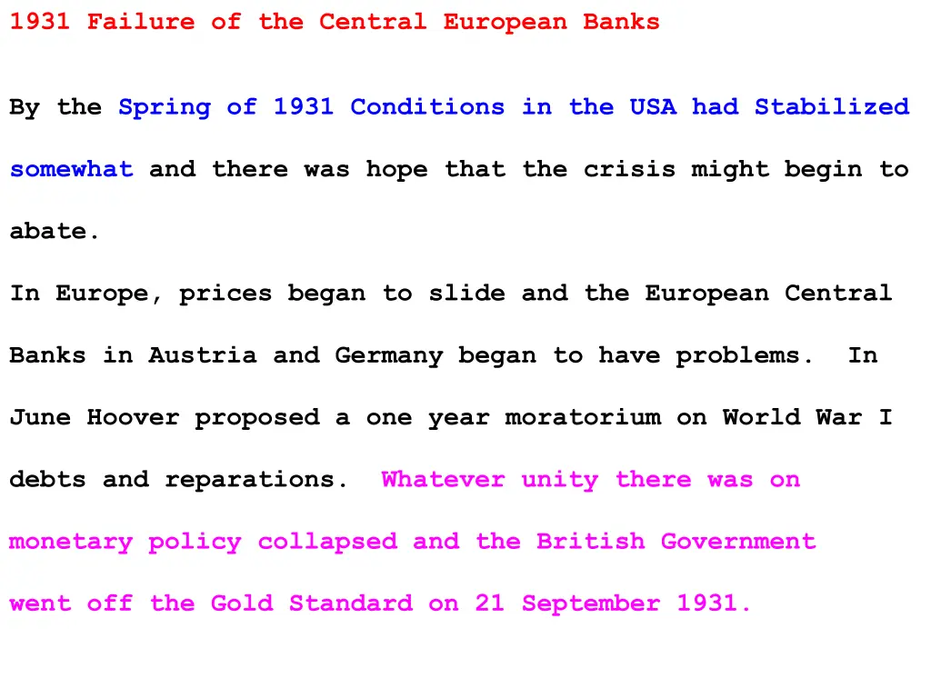 1931 failure of the central european banks