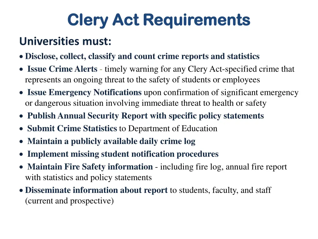 clery act requirements clery act requirements