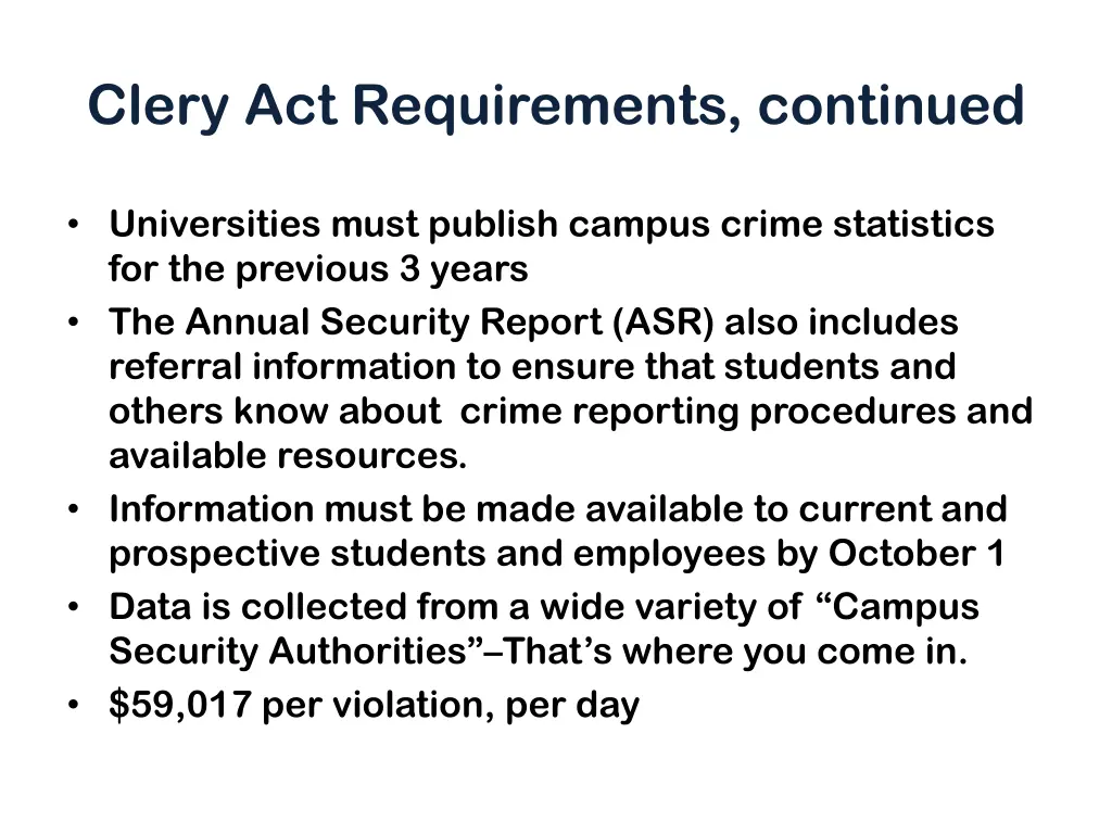 clery act requirements continued