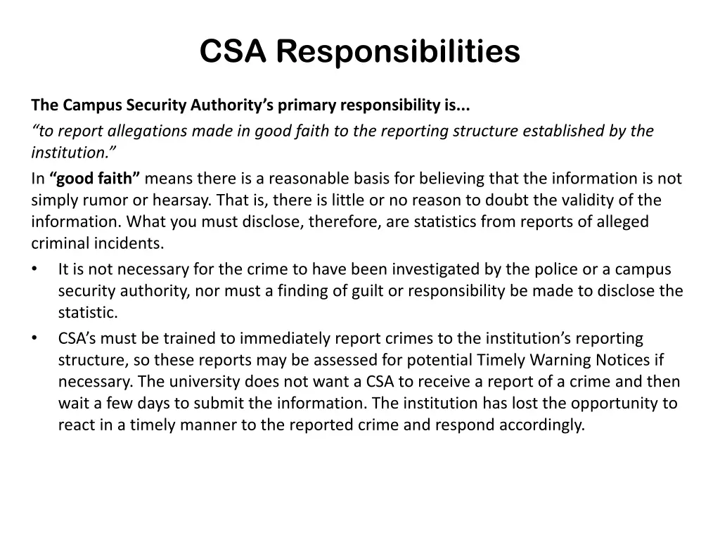 csa responsibilities