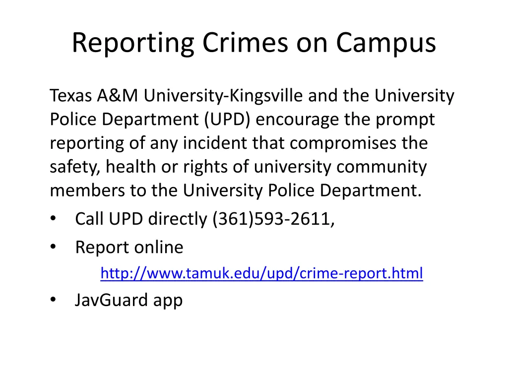 reporting crimes on campus