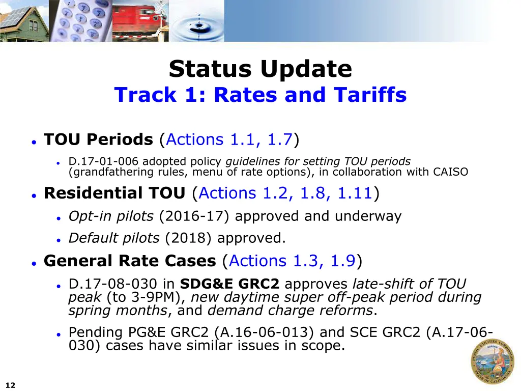 status update track 1 rates and tariffs