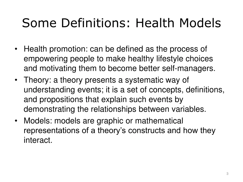 some definitions health models