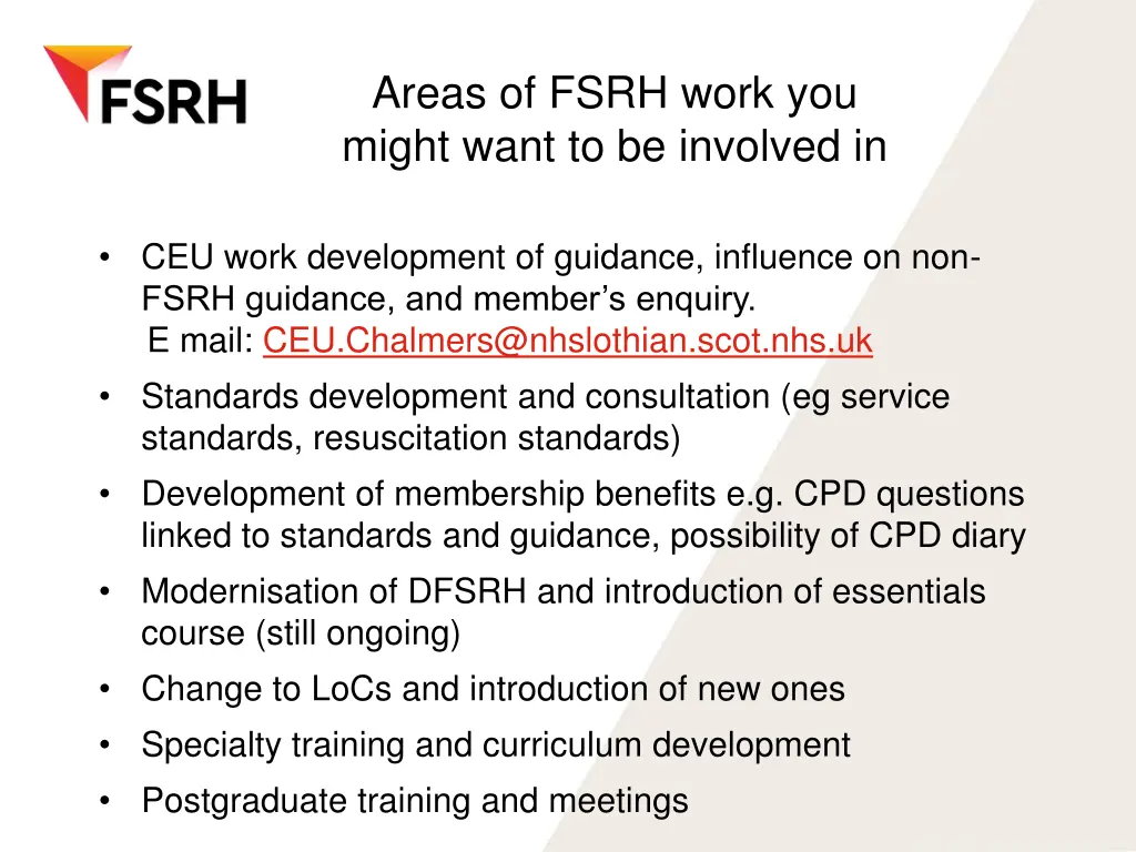 areas of fsrh work you might want to be involved