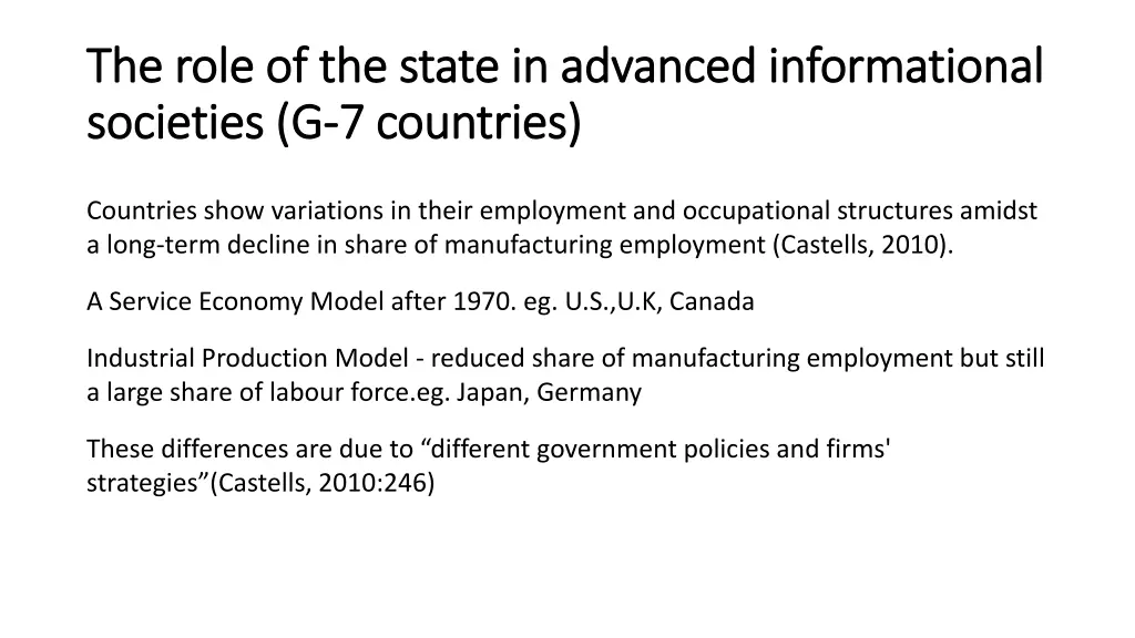 the role of the state in advanced informational