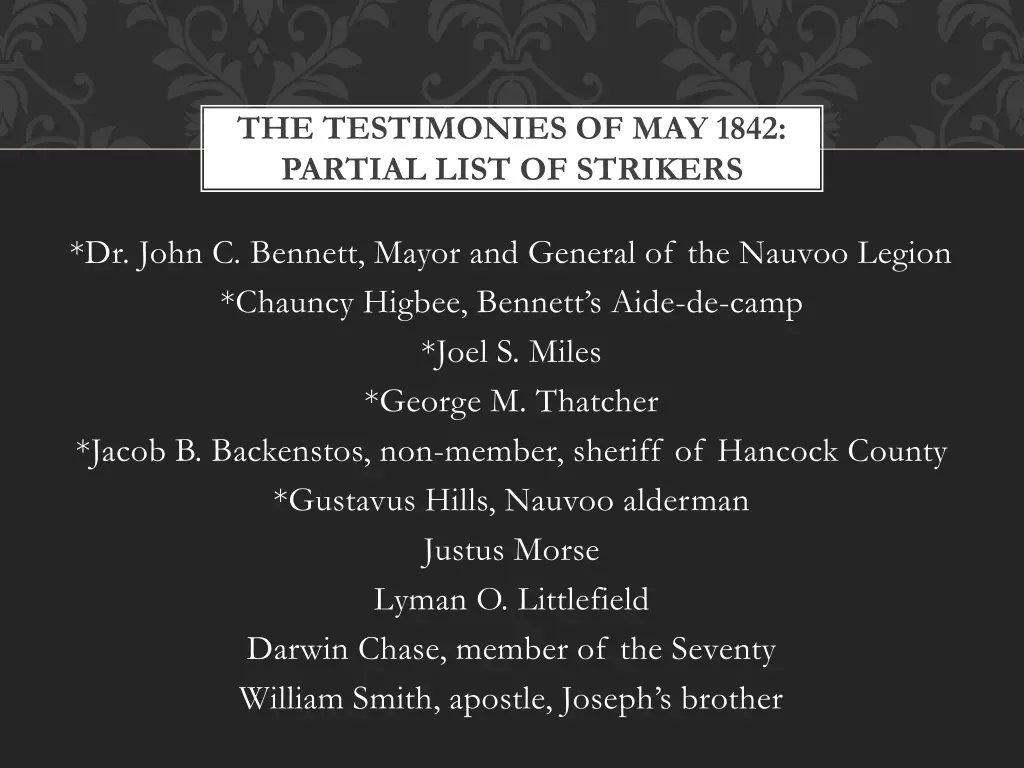 the testimonies of may 1842 partial list