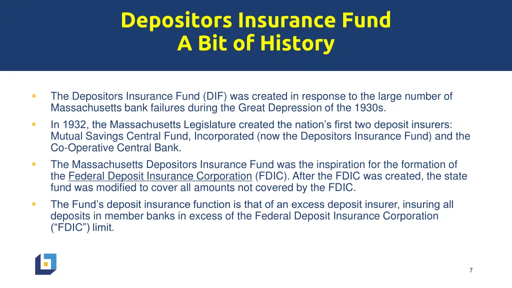 depositors insurance fund a bit of history